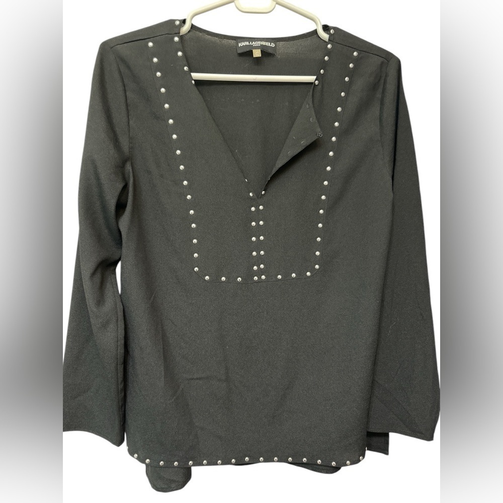 Karl Lagerfeld Black Long-Sleeve Top with Stud Accents